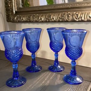 Vtg Avon Fostoria George and Martha Washington Cobalt Blue Goblets-8.25" /set4